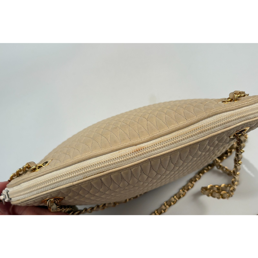 VTG Bally Leather Shoulder Bag Quilted Soft Beige Chain Strap Handbag Purse ECU - Picture 9 of 14